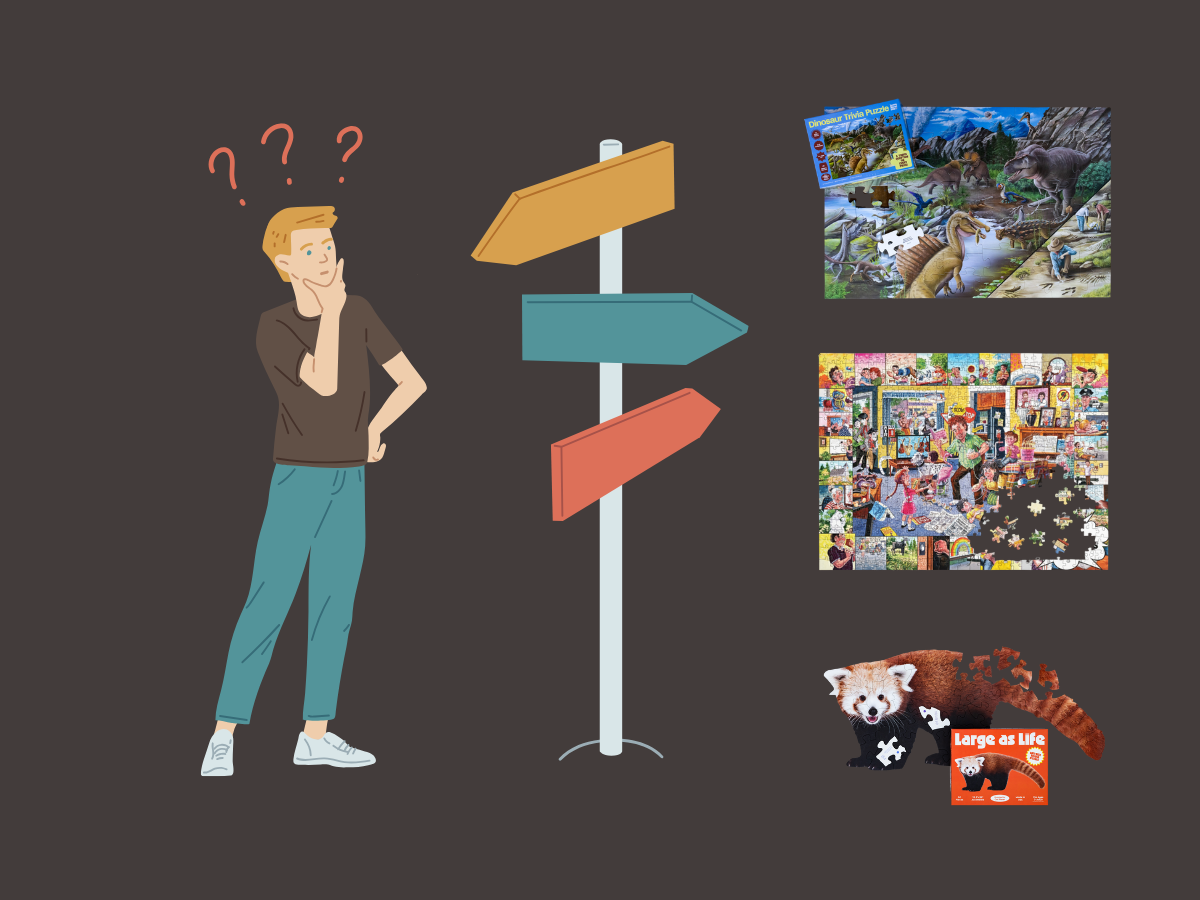 A person making a choice of which type of puzzle to purchase?
