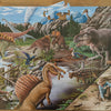 Dinosaur puzzle with various dinosaurs and a landscape background