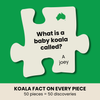 Jigsaw puzzle piece with a koala fact on a green background