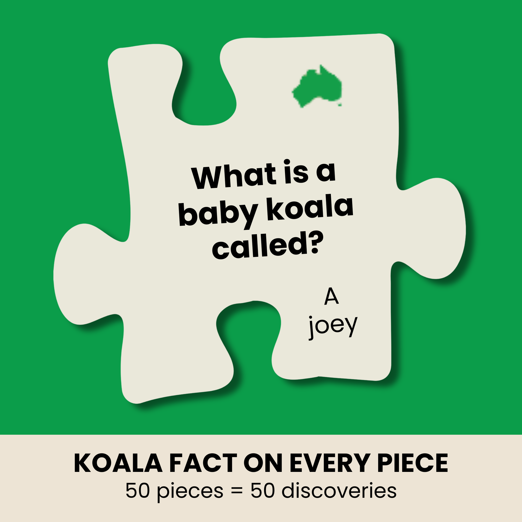 Jigsaw puzzle piece with a koala fact on a green background