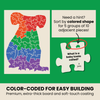 Color-coded puzzle with a baby koala illustration and text on a green background