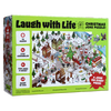Christmas joke puzzle  for kids packaging with festive scene and text on a white background
