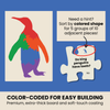 Colorful penguin illustration with puzzle piece and text on a blue background