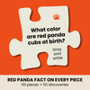 Jigsaw puzzle piece with red panda fact on an orange background