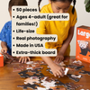 Children working on a puzzle with product details overlayed