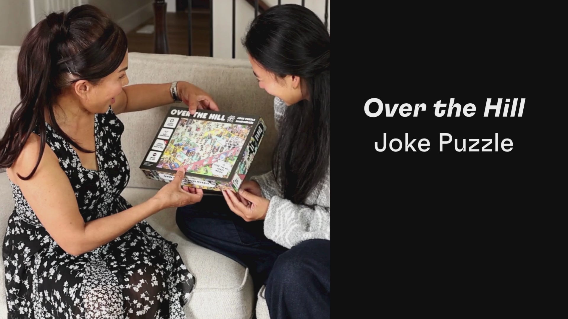 Daughter gifting her mother an Over the Hill Joke Puzzle